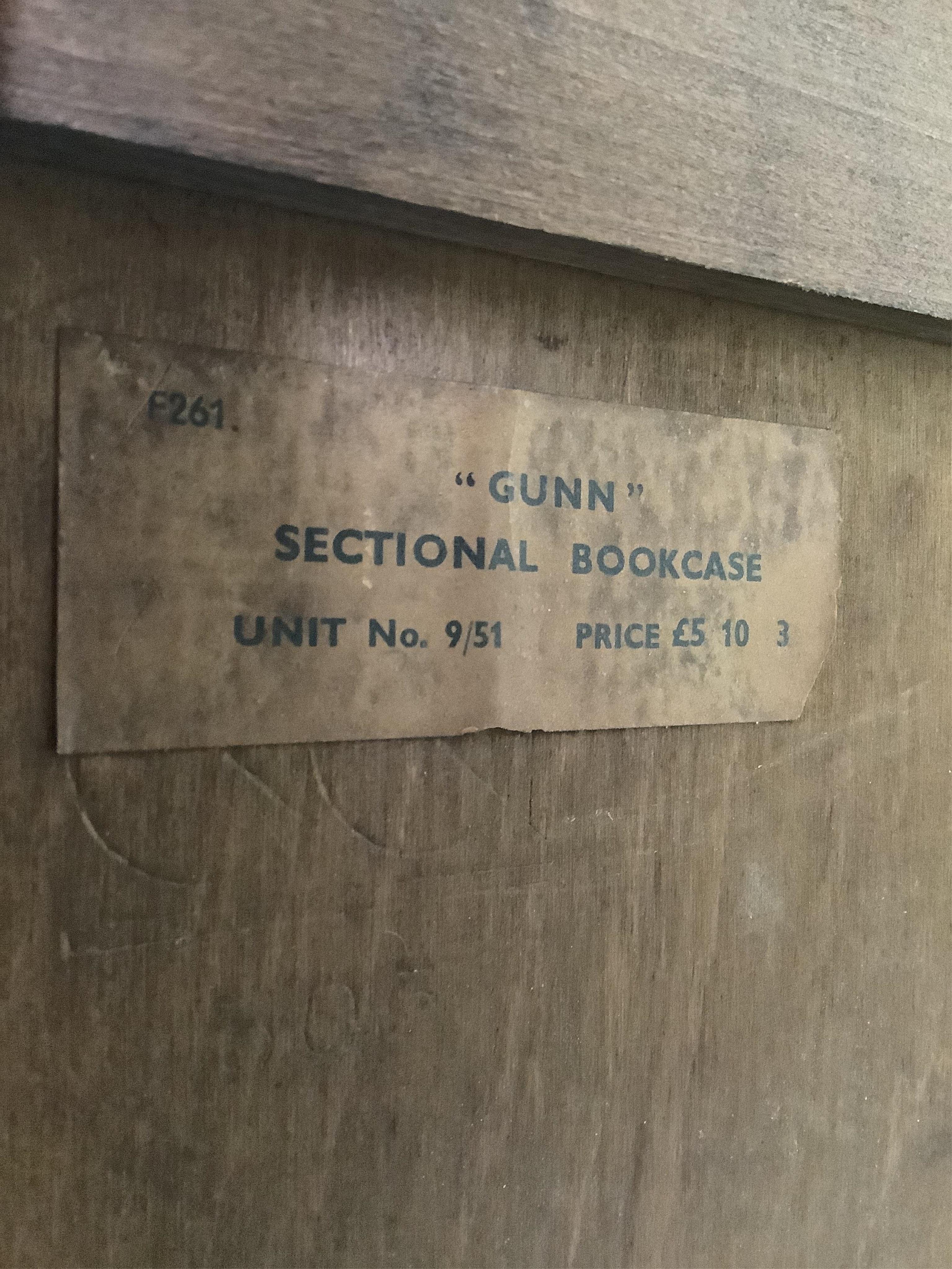A Gunn glazed oak four section bookcase, width 86cm, depth 31cm, height 156cm